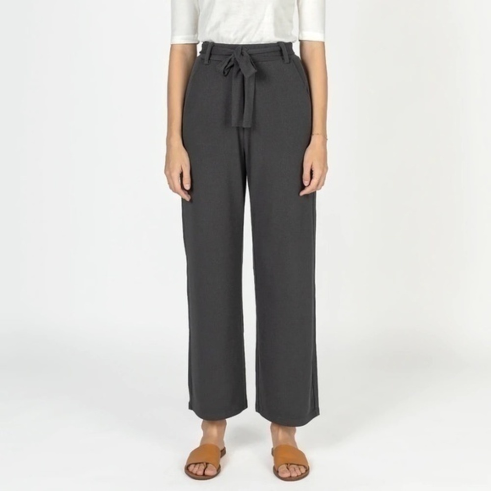 MOD REF Womens All Row Charcoal Tie Front Wide Leg Pants Pull on Size Large